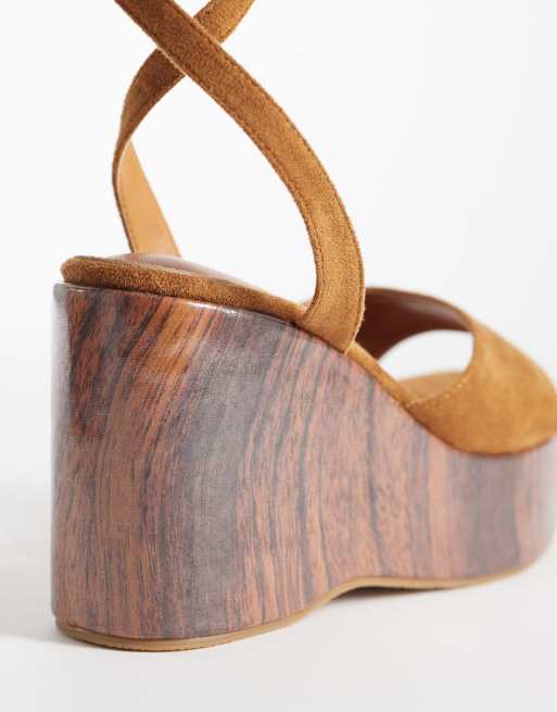 Public Desire Wide Fit Aluna wedge sandals in tan suedette, 3 of 4