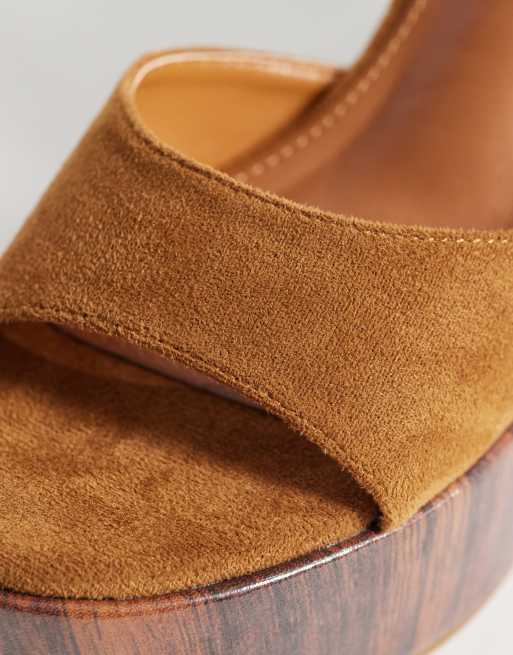Public Desire Wide Fit Aluna wedge sandals in tan suedette, 4 of 4