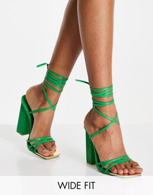 Public Desire Wide Fit Amira block heel sandals in green