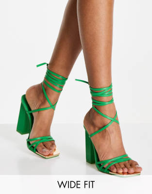 Public Desire Wide Fit Amira block heel sandals in green