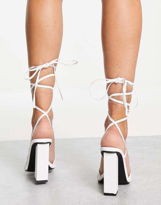 White lace clearance up block heels