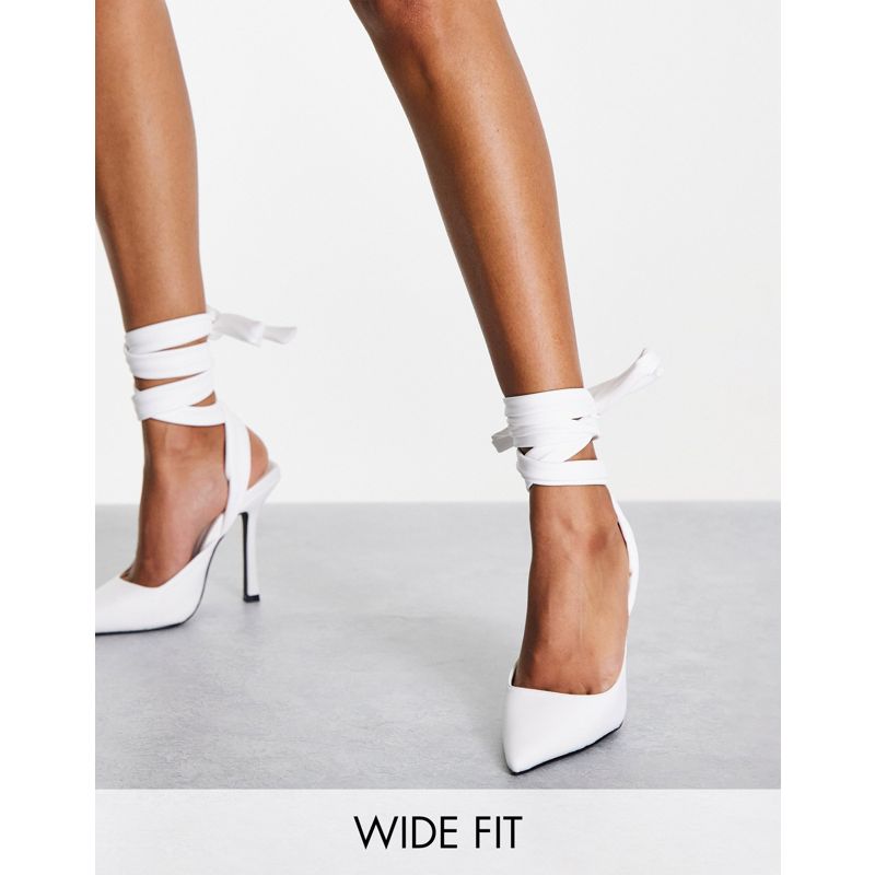 Public Desire Wide Fit - Anushka - Scarpe con tacco bianche allacciate alla caviglia
