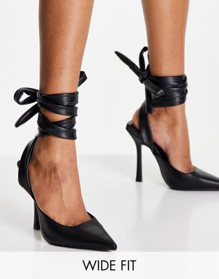 Public Desire Wide Fit  Anushka tie up heel shoe in black - ASOS Price Checker