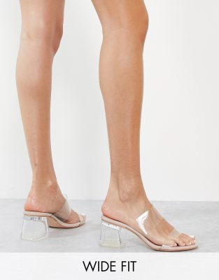 Public Desire Wide Fit Aries mules with clear straps in beige