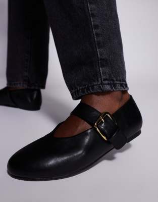 Public Desire Wide Fit - Ballerines plates à boucle - Noir