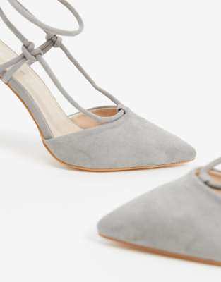 grey tie up heels