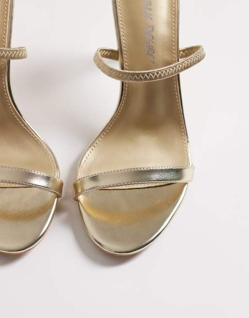 Public Desire Wide Fit Barely heeled sandals in gold, 2 of 4