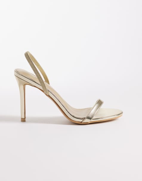 Public Desire Wide Fit barely there heeled sandals in gold - view 1
