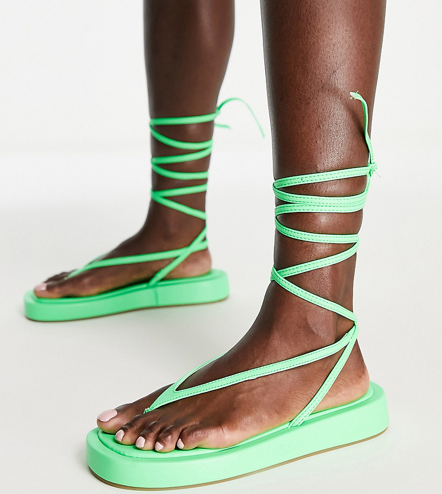 Public Desire Wide Fit Beachbabe flatform sandals in neon green