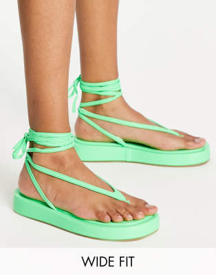 Public Desire Wide Fit Beachbabe Flatform Sandals In Neon Green