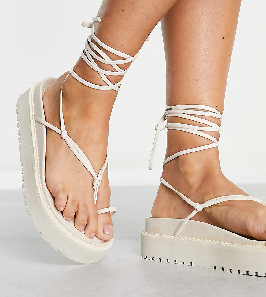 Public Desire Wide Fit Bebe flatform sandals with ankle tie in white
