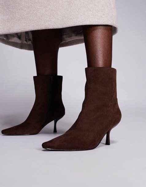Public Desire Wide Fit Beverly pointed toe heeled ankle boots in brown - view 1