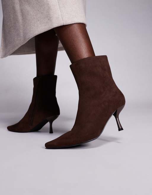 Public Desire Wide Fit Beverly pointed toe heeled ankle boots in brown, 2 of 4