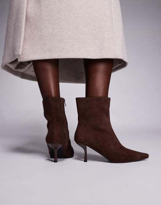 Public Desire Wide Fit Beverly pointed toe heeled ankle boots in brown, 4 of 4