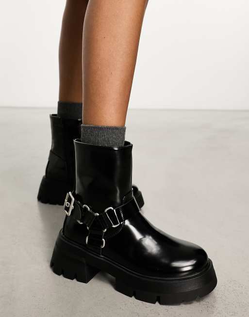 Wide fit hotsell leather biker boots