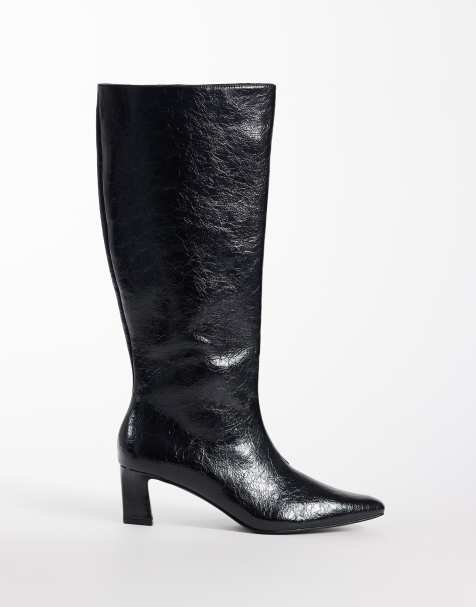 Public Desire Wide Fit - Boomer - Botas por la rodilla negras con tacón de antelina - view 1