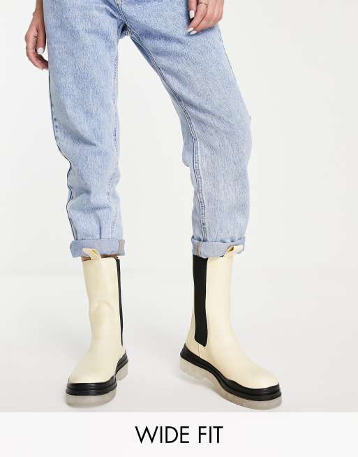 Public Desire Wide Fit - Bottines d'hiver à semelle translucide - Crème