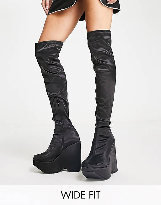 Public Desire Wide Fit Brela second skin over the knee boots in black 