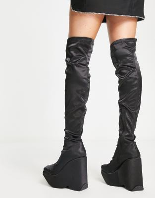 no heel black over the knee boots