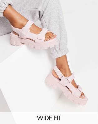Public Desire Wide Fit - Brighton - Sandalen in Babyrosa mit dicker Sohle, weite Passform