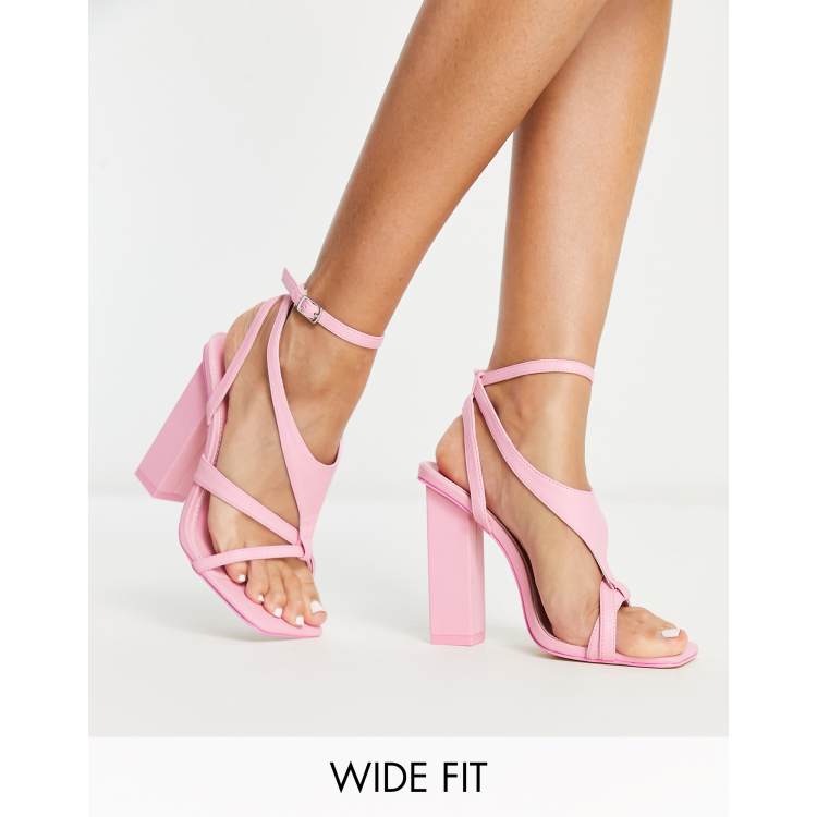 Public Desire Wide Fit Bring It block heeled sandals in pink