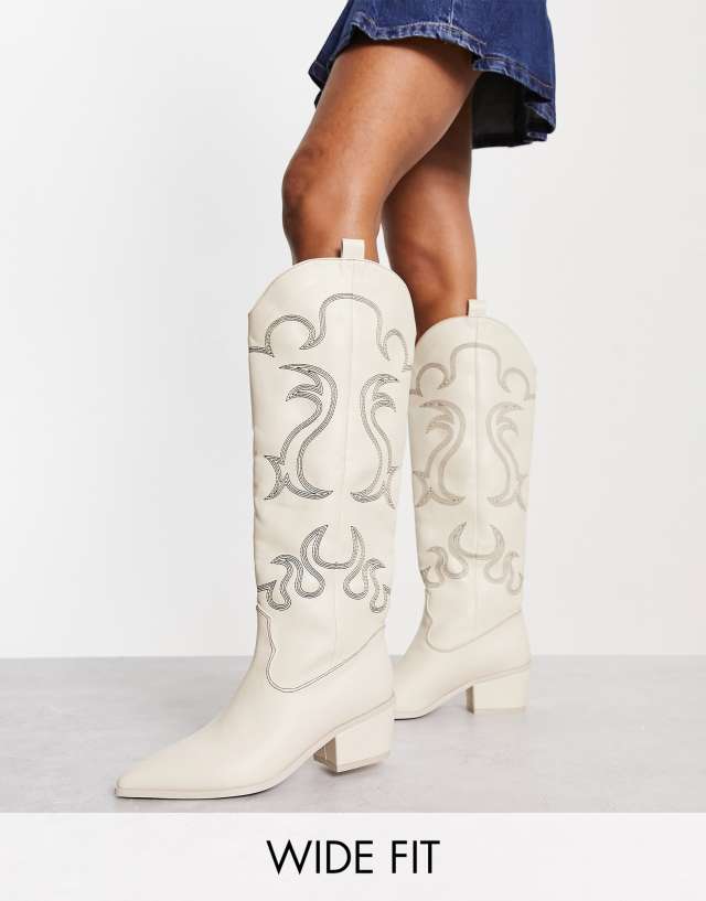 Public Desire Wide Fit Bronco western boots in white