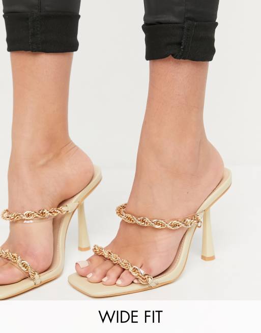 Public Desire Wide Fit - Brooke - Muiltjes met hak en goudkleurig touwdetail in botwit