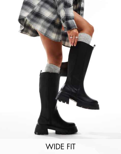 Public Desire Wide Fit - Bryant - Bottes hauteur genou en PU à enfiler - Noir - view 1