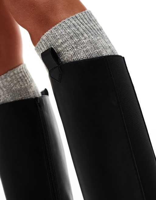 Public Desire Wide Fit Bryant pull on knee boots in black PU