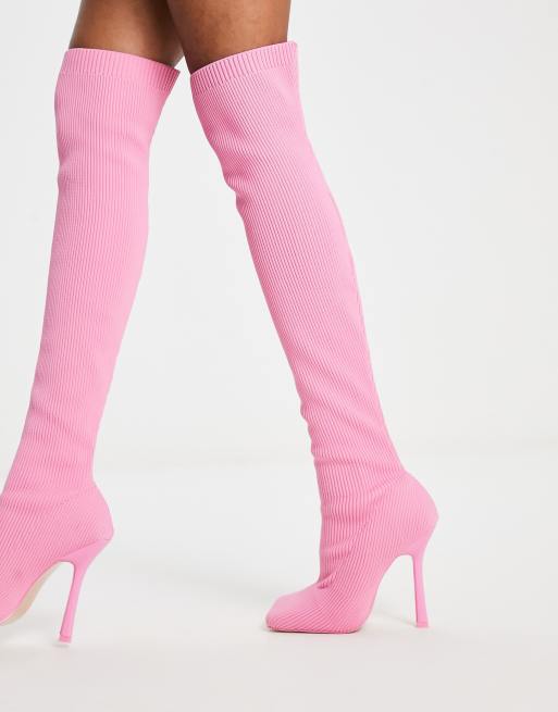 Public Desire Wide Fit - Bubbles - Cuissardes en maille à talon aiguille - Rose, 4 de 4