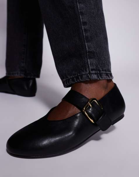 Public Desire Wide Fit buckle detail ballet flats in black - view 1