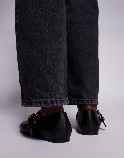 Public Desire Wide Fit buckle detail ballet flats in black | ASOS