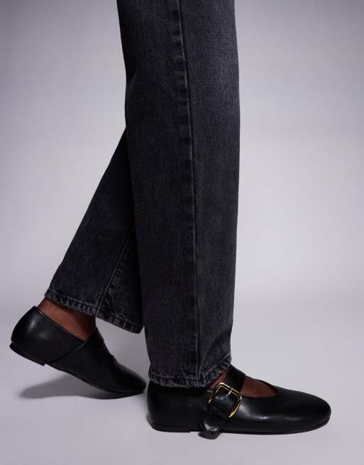 Public Desire Wide Fit buckle detail ballet flats in black | ASOS