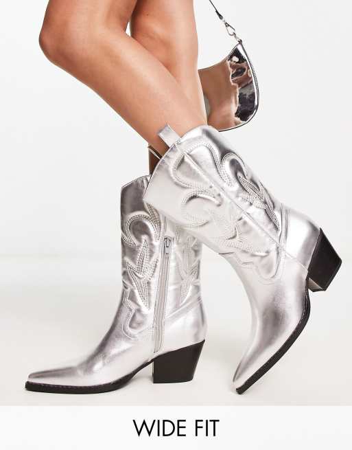 Public Desire Wide Fit Calabasas western boots in silver