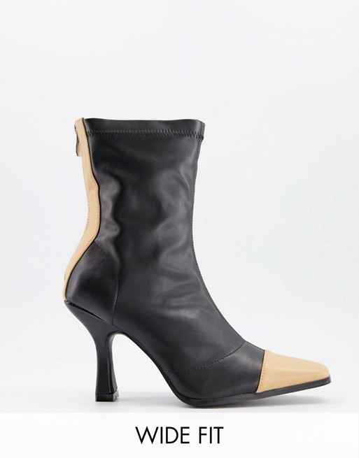 Public Desire Wide Fit Cameo contrast panel boots in black and camel