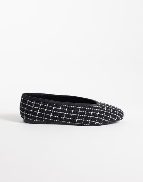 Public Desire Wide Fit Caprice Ballerinas in Schwarz-Weiß-Tweed - view 1