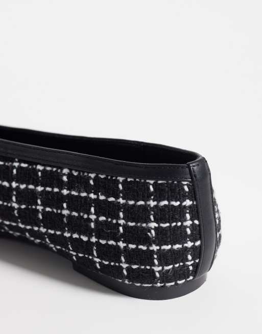Public Desire Wide Fit Caprice ballet flats in black and white tweed, 3 of 4
