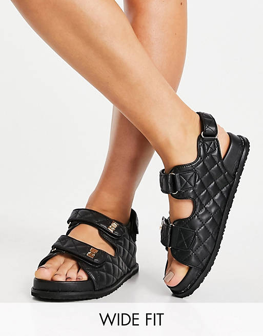Public Desire Wide Fit Carmen chunky grandad sandals in black quilt