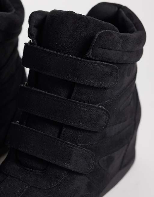 Public Desire Wide Fit - Carmina - Baskets compensées en suédine - Noir, 4 de 5