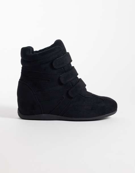 Public Desire Wide Fit Carmina wedge sneakers in black suedette - view 1