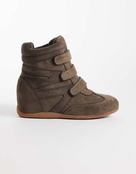 Public Desire Wide Fit Carmina wedge sneakers in taupe suedette - view 1