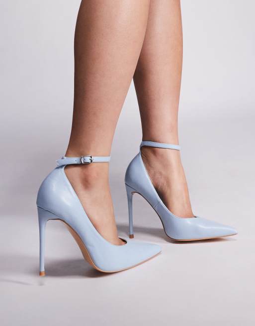 Public Desire Wide Fit Chantilly high heeled shoes with ankle straps in baby blue