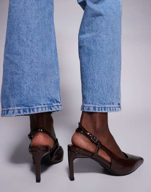 Public Desire Wide Fit - Chaussures à petit talon et bride arrière - Chocolat, 3 de 4