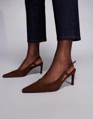 Chaussures à petit talon et bride arrière - Marron suédine-Brown 41