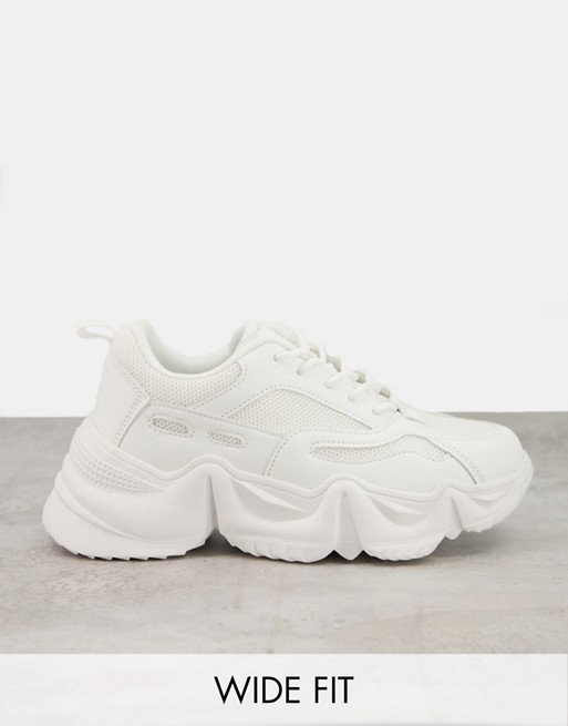 Public Desire Wide Fit chunky trainers in white