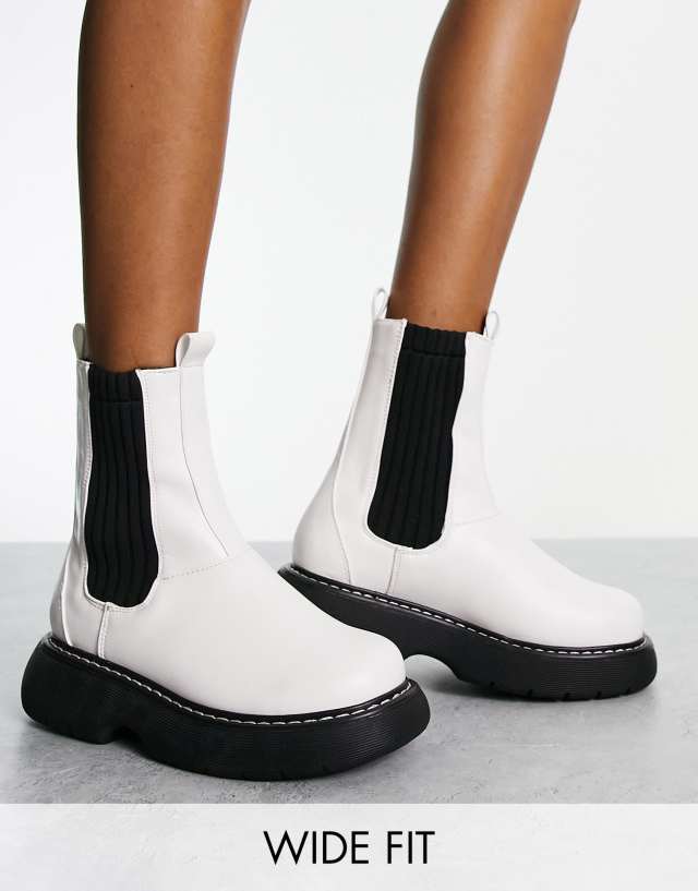 Public Desire Wide Fit Concept curved sole chelsea boots in off white