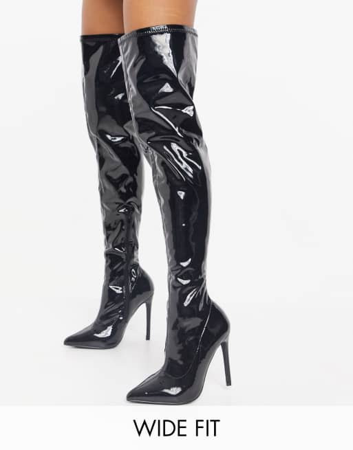 Black vinyl shop knee high boots