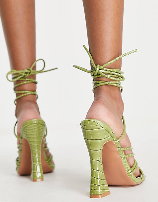 Shoes Heels/Public Desire Wide Fit Corbyn tie up heel sandals in green croc 