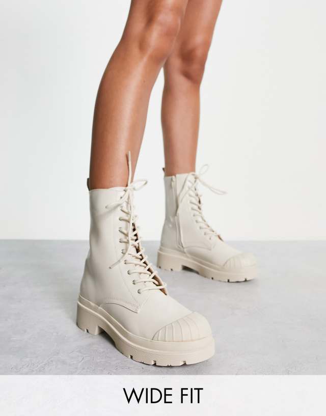 Public Desire Wide Fit Counter chunky lace up boots in cream