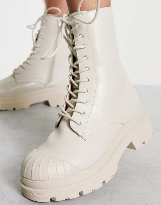 Public Desire Wide Fit Counter chunky lace up boots in cream, 4 of 4